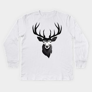 Black and White Deer Kids Long Sleeve T-Shirt